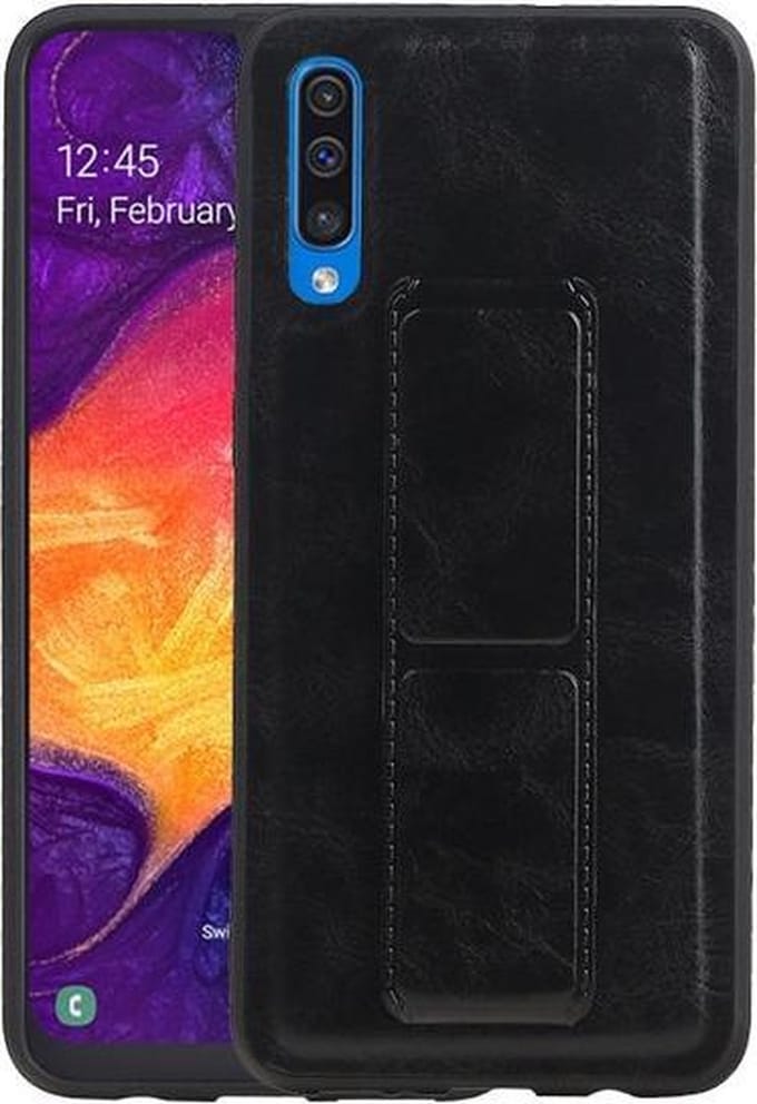 Grip Stand Hardcase Backcover voor Samsung Galaxy A50 Zwart