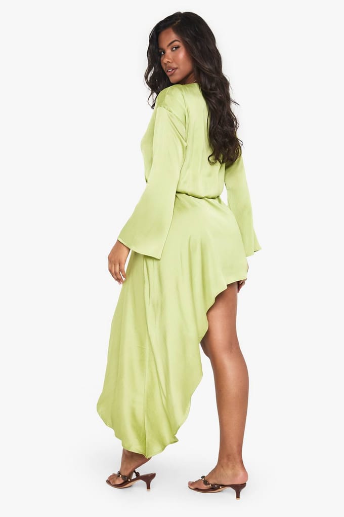 boohoo Dames Bootkraag Blouson Gedrapeerde Mini Jurk | Limoen | Maat: 36