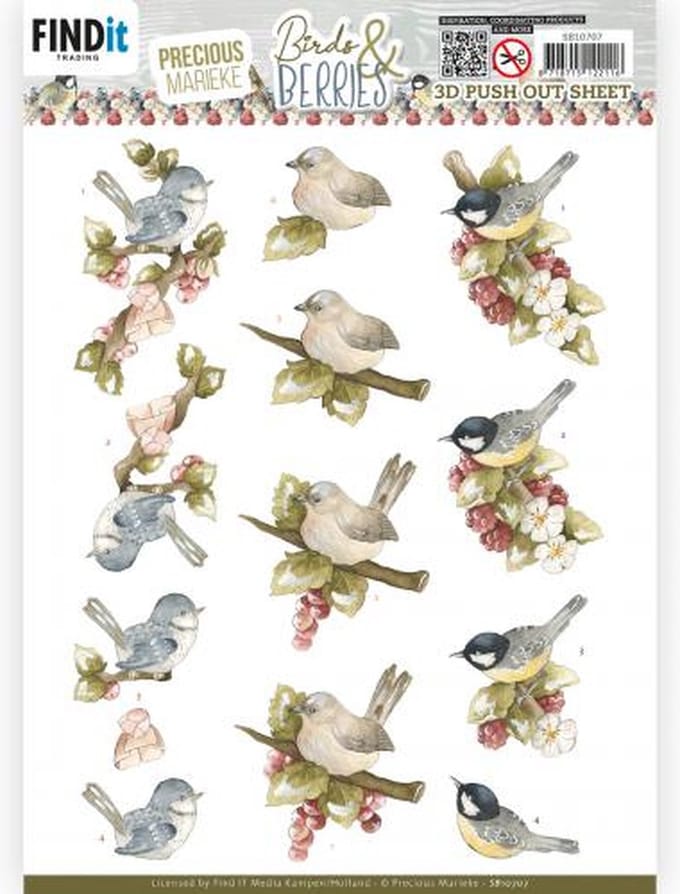 3D Push Out Sheet - Precious Marieke - Birds and Berries - Raspberries