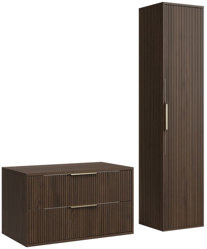 Badplaats Wastafelkast Rimini 80 cm – Walnoot Bruin – Badmeubel met Kolomkast