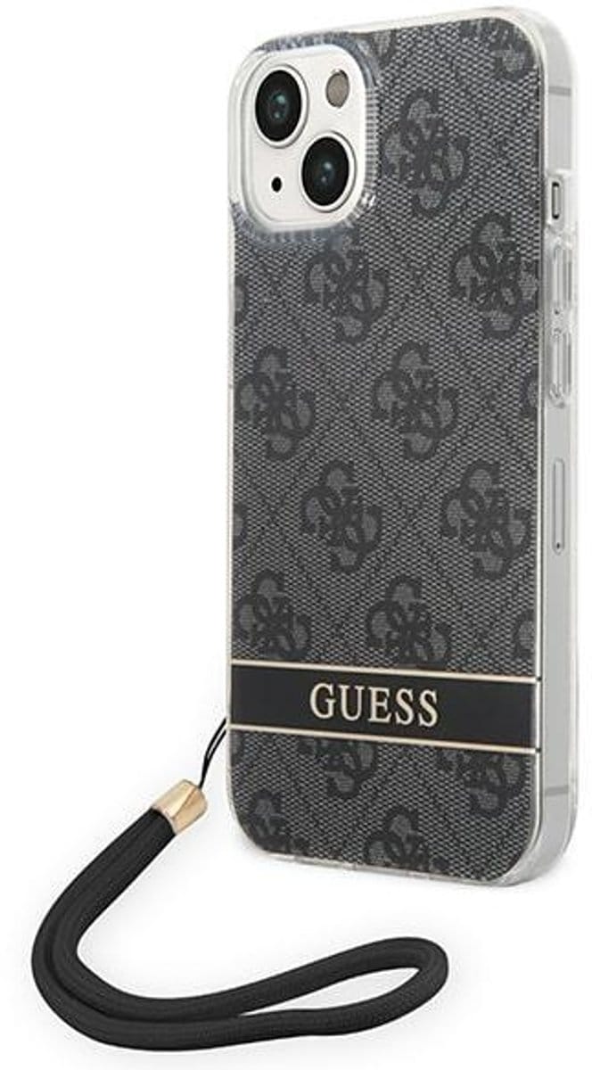 Guess 4G Printed Back Case met Strap - Geschikt voor Apple iPhone 14 Plus (6.7") - Zwart