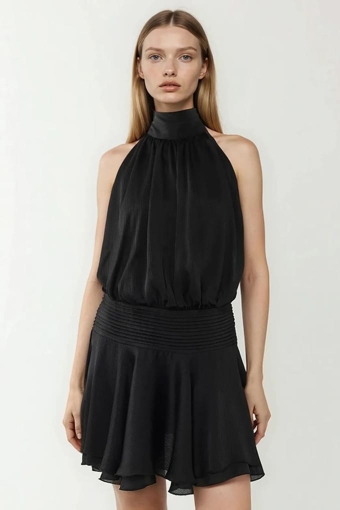 Gestructureerde Turtleneck Mini Jurk