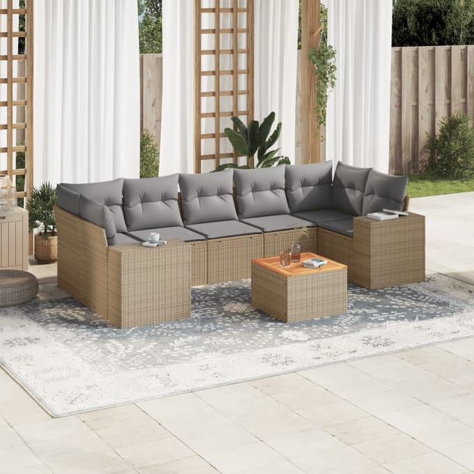 vidaXL - 8-delige - Loungeset - met - kussens - poly - rattan - beige