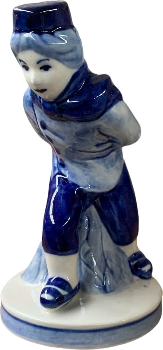 Schaatser Delfts Blauw - Blauw - wit - Winterscene - beeldje