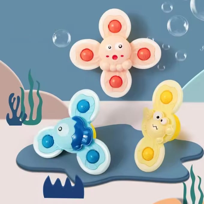 DW4Trading Roterende Fidget Spinner met Zuignapjes Set van 3 Stuks Oceaan - Educatief Speelgoed