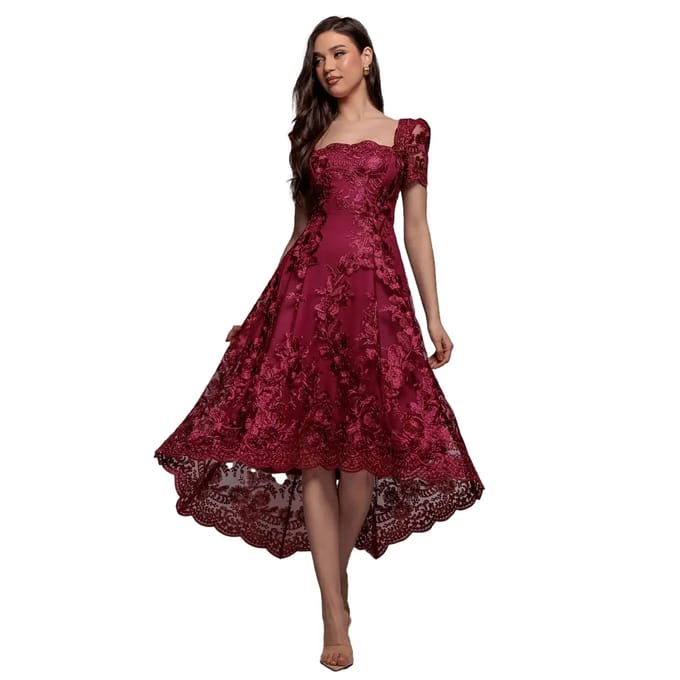 Asymmetrische kanten geborduurde jurk dames Goddiva Midi