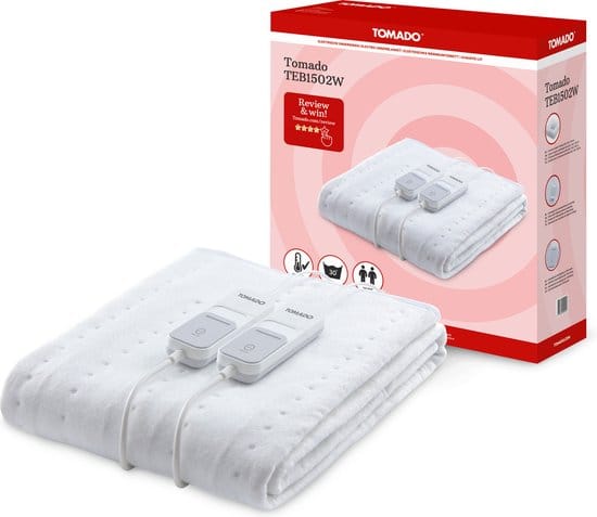 Tomado TEB1502W - Elektrische onderdeken - 2 personen -  160 x 140 cm - 2 schakelaars - Wit