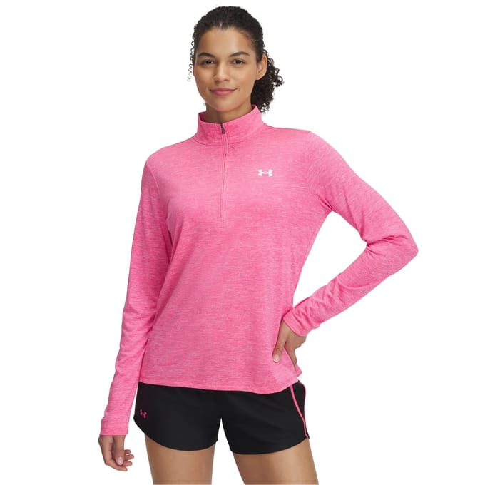 Under Armour Tech 1/2 Zip- Twist-PNK Dames Sporttrui - Super Roze - Wit