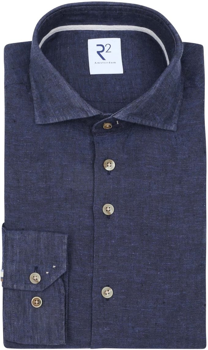 Overhemd Lange Mouw R2 Amsterdam R2 Overhemd Linnen Blend Navy