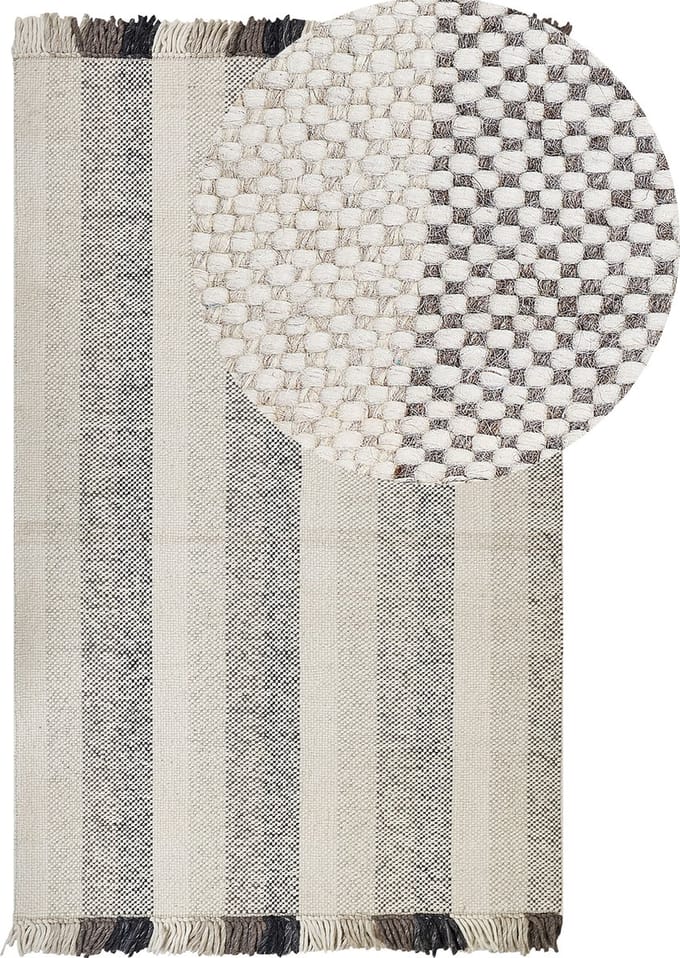 EMIRLER - Modern vloerkleed - Gebroken wit - 140 x 200 cm - Wol