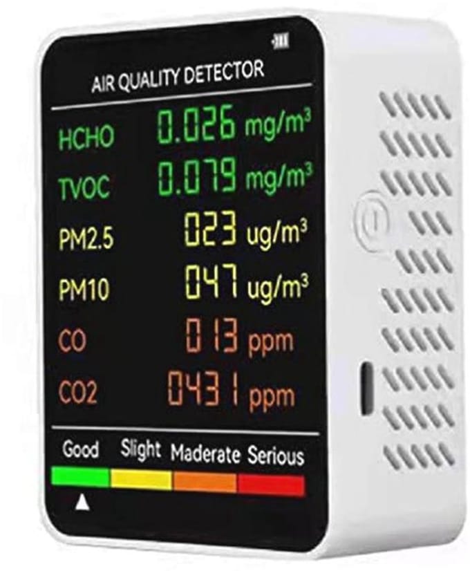 6-in-1 Luchtkwaliteit Monitor met Sensor voor Formaldehyde, PM2.5, CO2 en TVOC