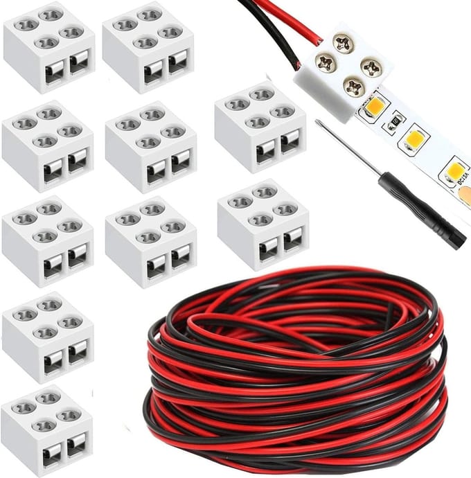 Runcci-yun 10x LED Strip Connectors met 5m Kabel en Schroevendraaier