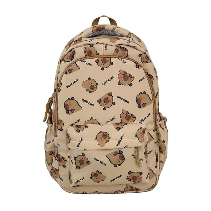 Nieuwe Leuke Capibara Basisschoolleerling Middelbare Schoolleerling Schooltas Rugzak met Grote Capaciteit beige