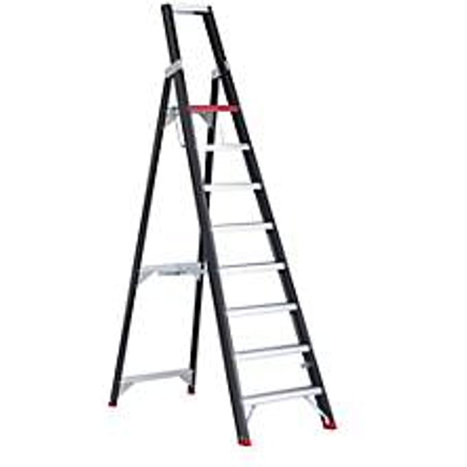 Trapladder Professional Topline, eenzijdig, aluminium, 8 treden, zwart