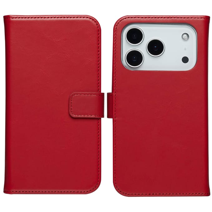 Selencia Hoesje - Geschikt voor Apple iPhone 17 Pro - Echt Lederen Bookcase - Rood