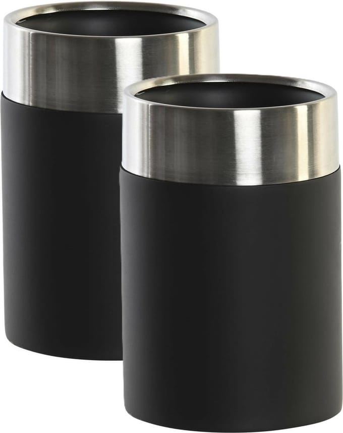 Items - Badkamer tandenborstel beker - 2x - polyresin - zwart/zilver - 10 cm