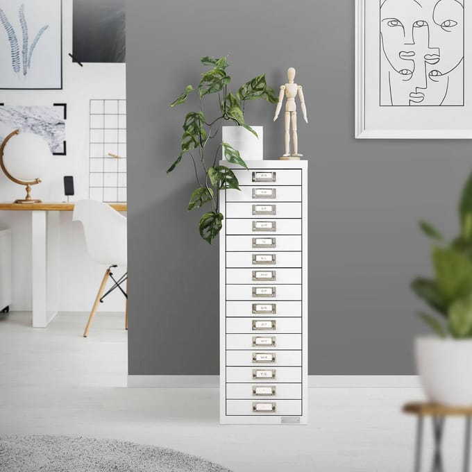 Archiefkast met 15 laden 28x38x87 cm wit metaal ML design