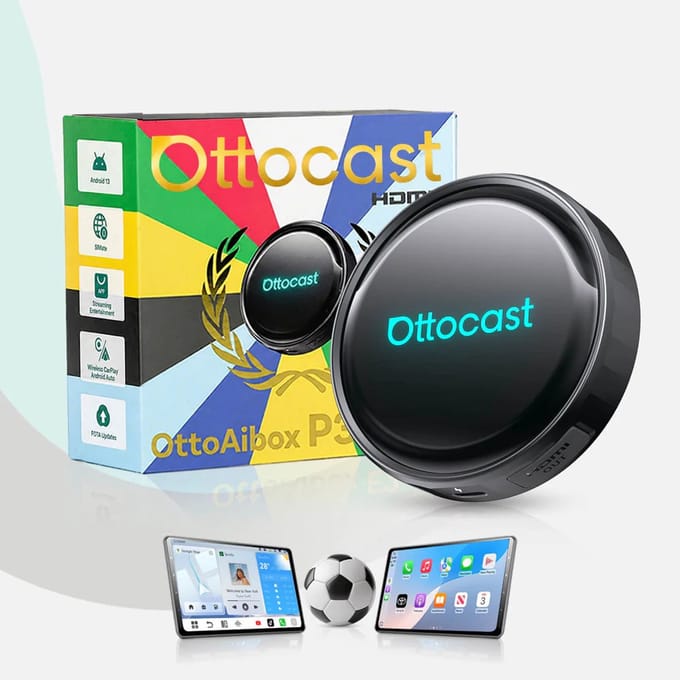 Ottocast OttoAibox P3 Pro - Draadloze CarPlay & Android Auto AI Box - AI Assistent met ChatGPT & Gemini - Android 13 - 8GB/128GB - HDMI - Netflix & YouTube