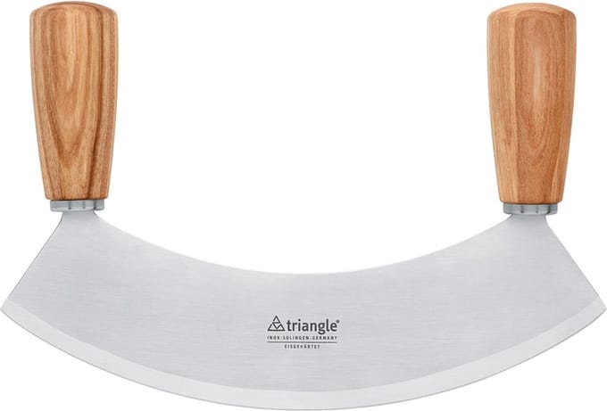 Triangle Soul Wiegemes – Halvemaan Design – Essenhouten Heft – RVS 23 cm