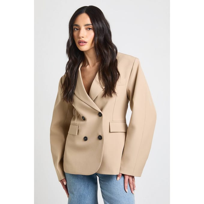boohoo Dames Dubbeldikse Boxy Blazer | Taupe | Maat: 42