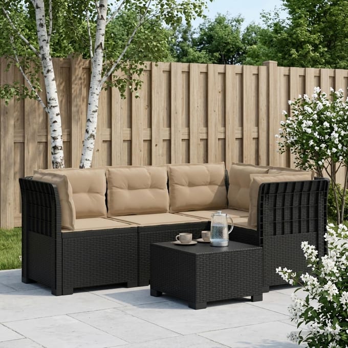 vidaXL - 4-Persoons - Tuin - Sofa - met - Kussens - Rattan - Look - PP - Antraciet