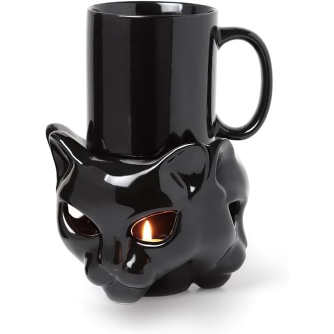 Alchemy England - Gothic Kop - Mok met mokwarmer Kat - voor Geen - zwart