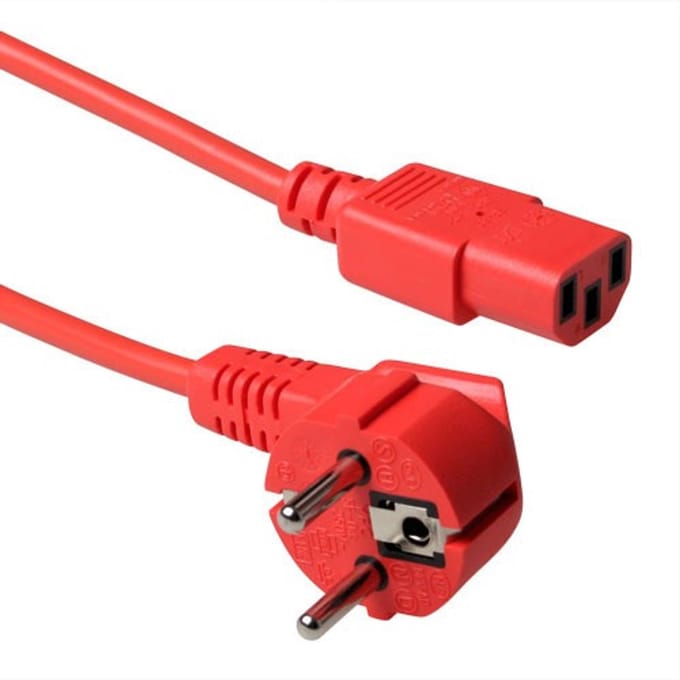 ACT Netsnoer Schuko CEE 7/7 male (haaks) - C13 IEC 60320 rood 0,6 m AK5128