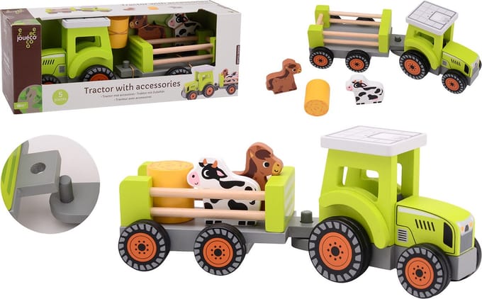 Houten speelgoedtractor met accessoires - Joueco - vanaf 18 maanden