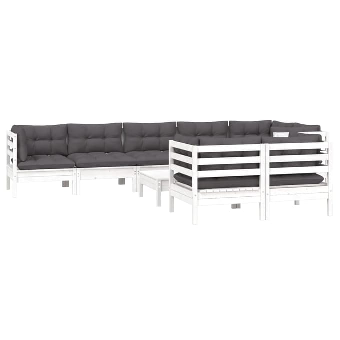 vidaXL - 9-delige - Loungeset - met - kussens - massief - grenenhout - wit