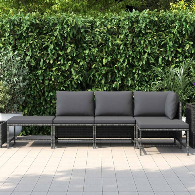 vidaXL - 5-delige - Loungeset - met - kussens - poly - rattan - grijs