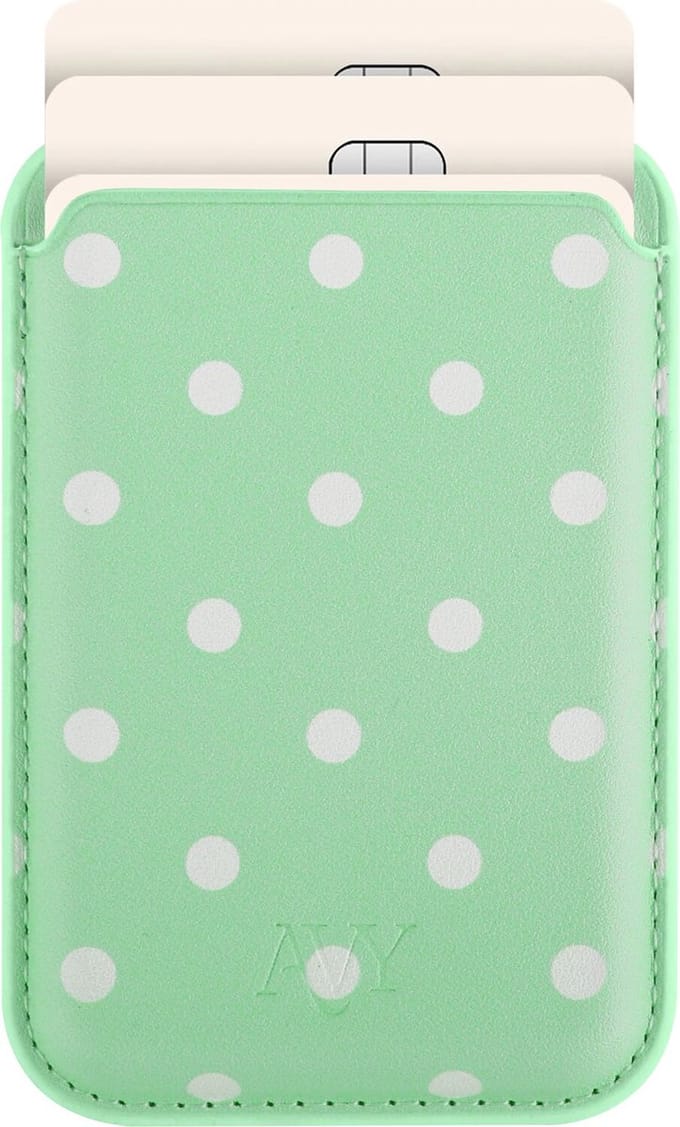 AVY Magnetische Kaarthouder | Compatibel met MagSafe | Ruimte voor 3 Pasjes | Pasjeshouder Wallet | Polka Dotprint | Mint Breeze