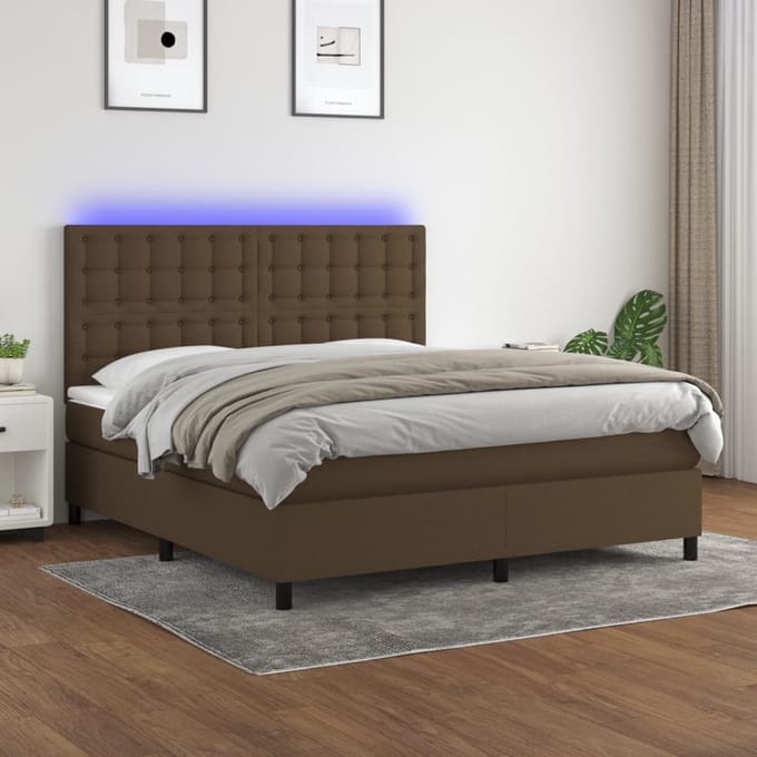 vidaXL - Boxspring - met - matras - en - LED - stof - donkerbruin - 180x200 - cm