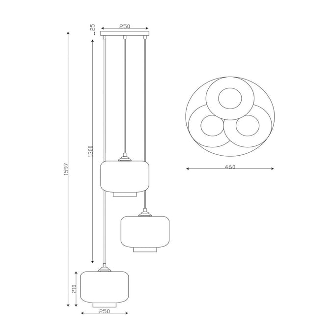 Lucide Hanglamp Medine, opaal, Ø 46 cm, glas, 3-lamps, E27