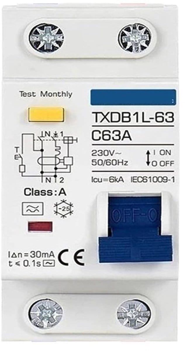 Aardlekschakelaar RCBO - Stroomonderbreker - Circuit Beveiliging - Type A 30mA - 10A-63A - Blauw