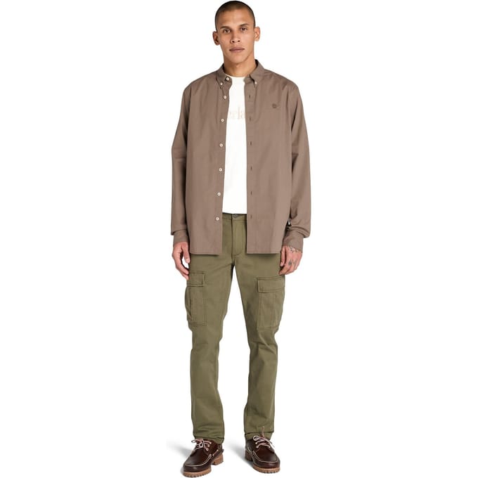Timberland Long Sleeve Stretch Poplin Shirt Chocolate Chip Größe: M | Casual hemden Outlet | Herren | Braun