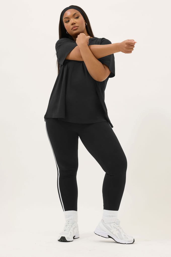 Yours Active Legging Met Dubbele Zijstreep In Zwart/Wit Size 48