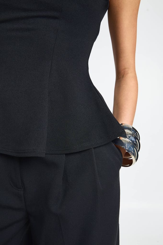 boohoo Dames Ronde hals peplum top | Zwart | Maat: 42