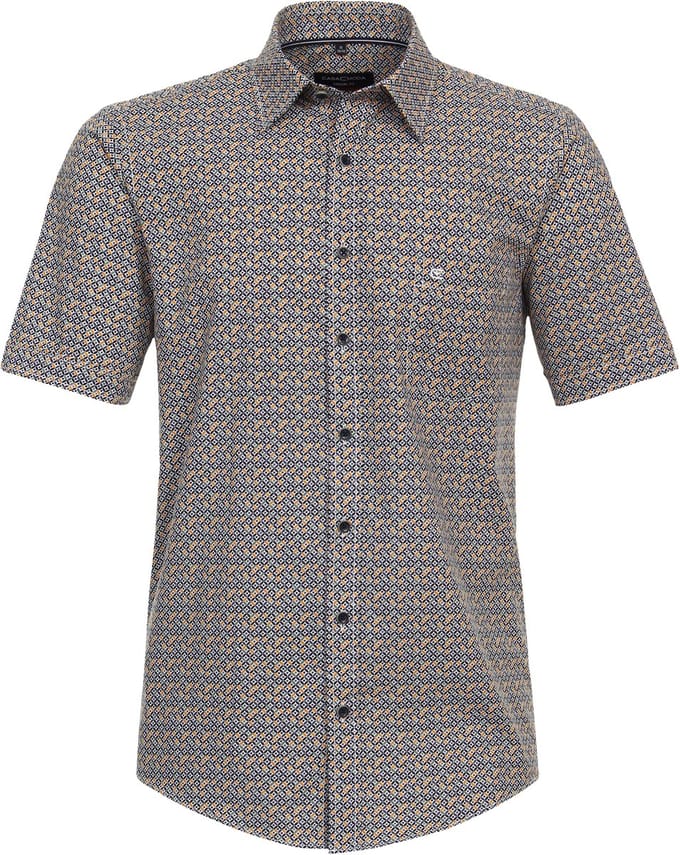 CASA MODA Sport casual fit overhemd - korte mouw - popeline - geel dessin