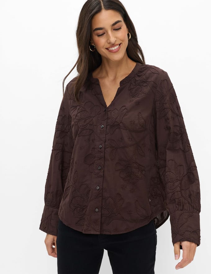 Brax Dames Blouse  Style VELIA brunette, donkerbruin, maat 38