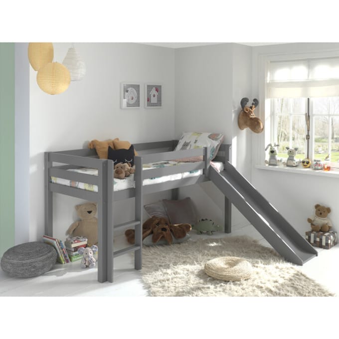 LUCEVI - Pino Halfhoogslaper met Glijbaan 90x200cm - Grijs - H115CM