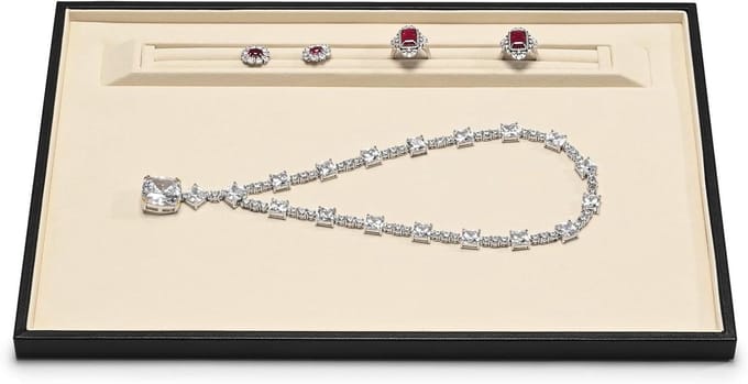 Sieraden Dienblad - Organizer Ringhouder - Sieraden Presenteren - Twee Niveaus - 35 x 24 x 1.5 cm - Beige