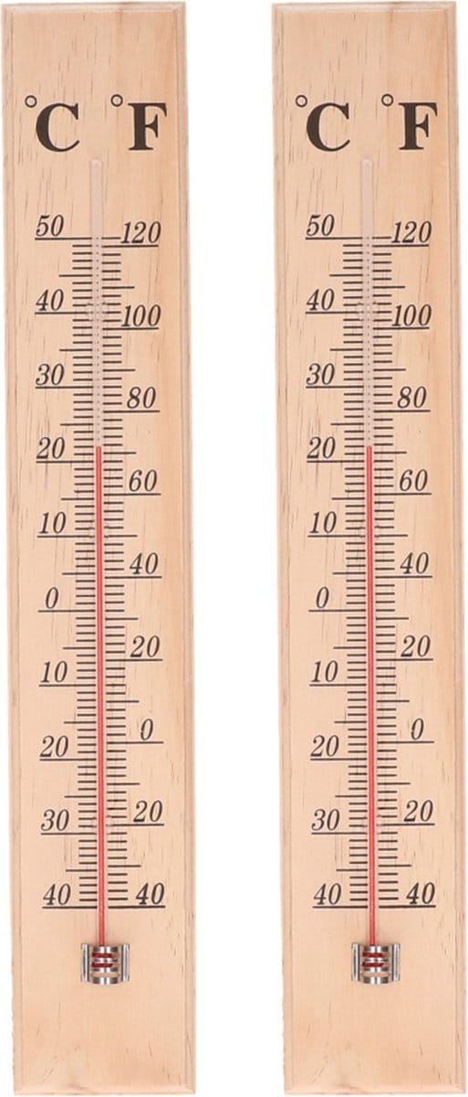 Thermometer - 2x - voor binnen en buiten - hout - 40 x 7 cm - Celsius/Fahrenheit