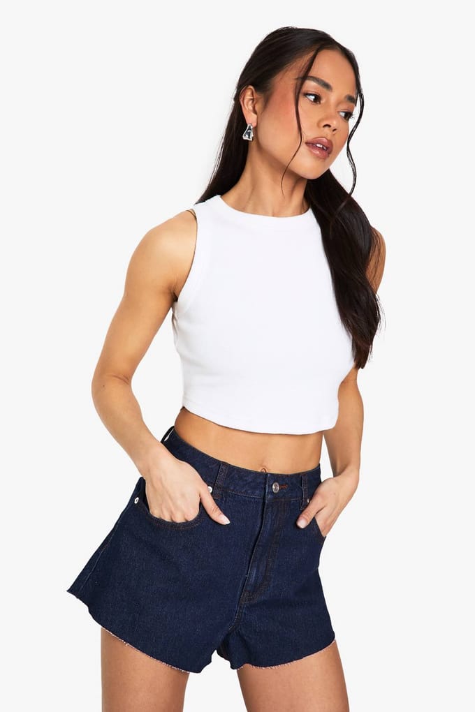 boohoo Dames Raw Hem Denim Short | Indigo | Maat: 6