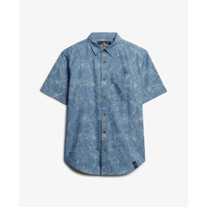 Superdry Vintage Loom Overhemd Met Korte Mouwen Blauw M Man