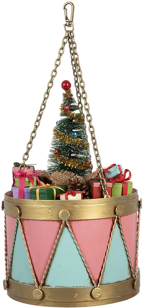 Clayre & Eef Decoratie Beeld Trommel Ø 17x25/37 cm Roze Blauw Metaal