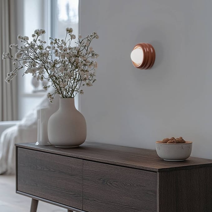 Argon Wandlamp Tina, terracotta/opaal, glas, Ø 19 cm