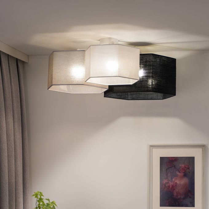 Duolla Plafondlamp Emil, textiel zwart/grijs/wit, 70 cm, 3-lamps