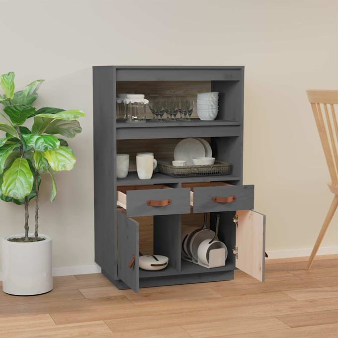 vidaXL - Hoge - kast - 67x40x108,5 - cm - massief - grenenhout - grijs