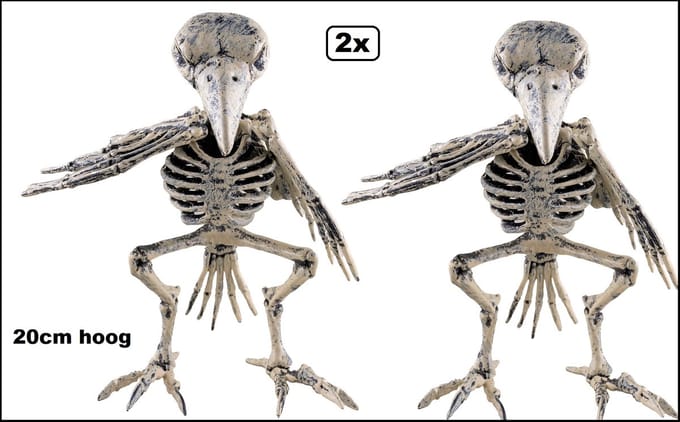 2x Vogel skelet 14cm x 16cm x 20cm - Beweegbaar - Halloween Horror vogels griezel