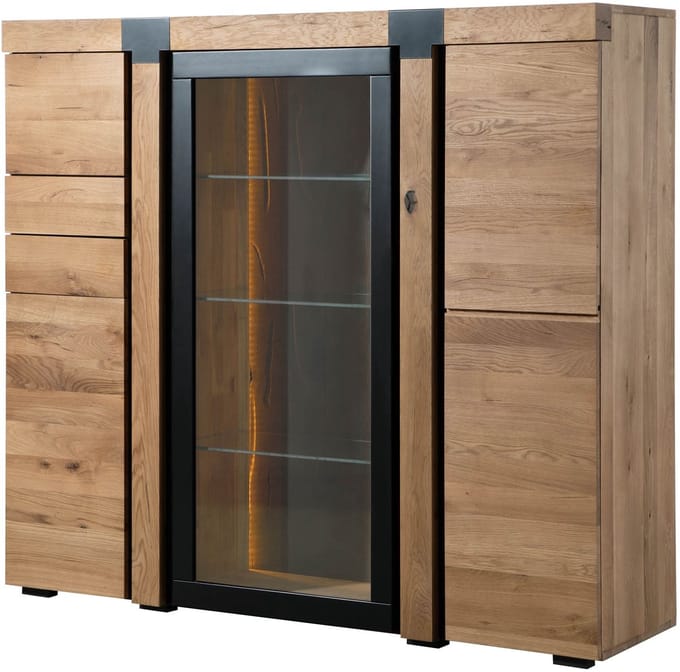 MASSIVMOEBEL24.DE wilde eik highboard blank massief hout 161x45x144 cm geolied gemonteerd ROTTERDAM volledig massief #101